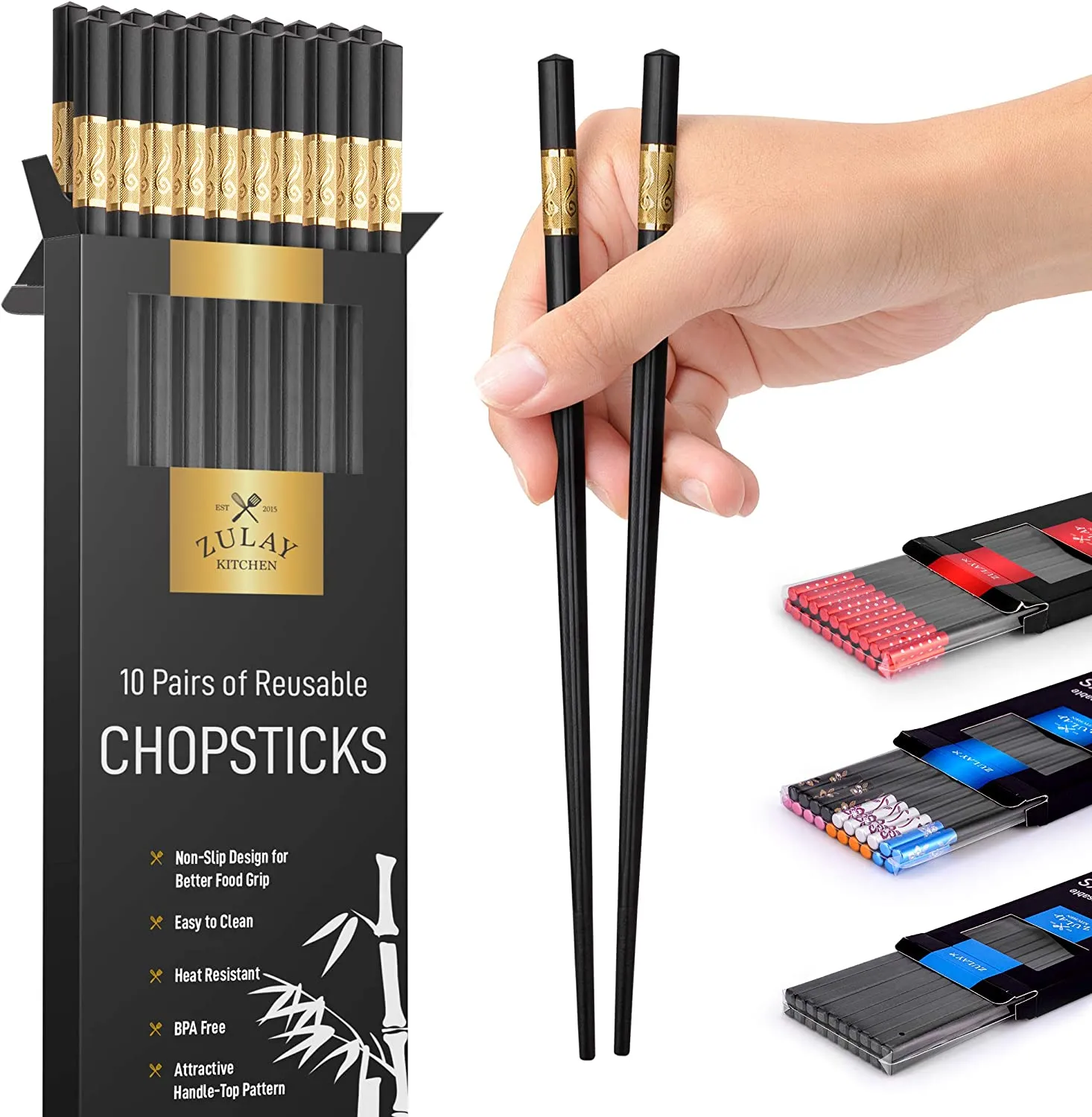 (10 Pairs) Fiberglass Japanese Chopsticks Reusable & Durable Design