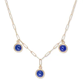 10K Semi-Precious Three Stone Drop Necklace Lapis