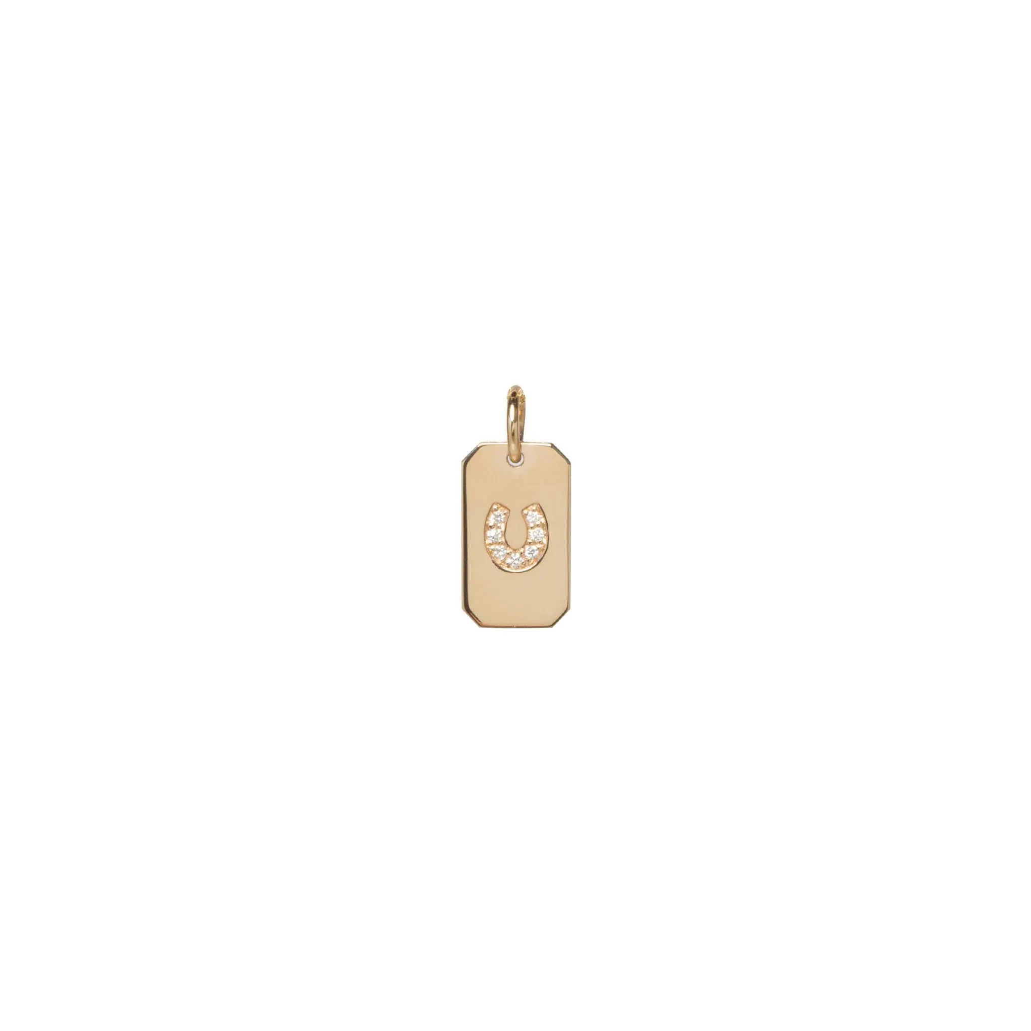 14k Single Pavé Diamond Horseshoe Square Edge Dog Tag Charm