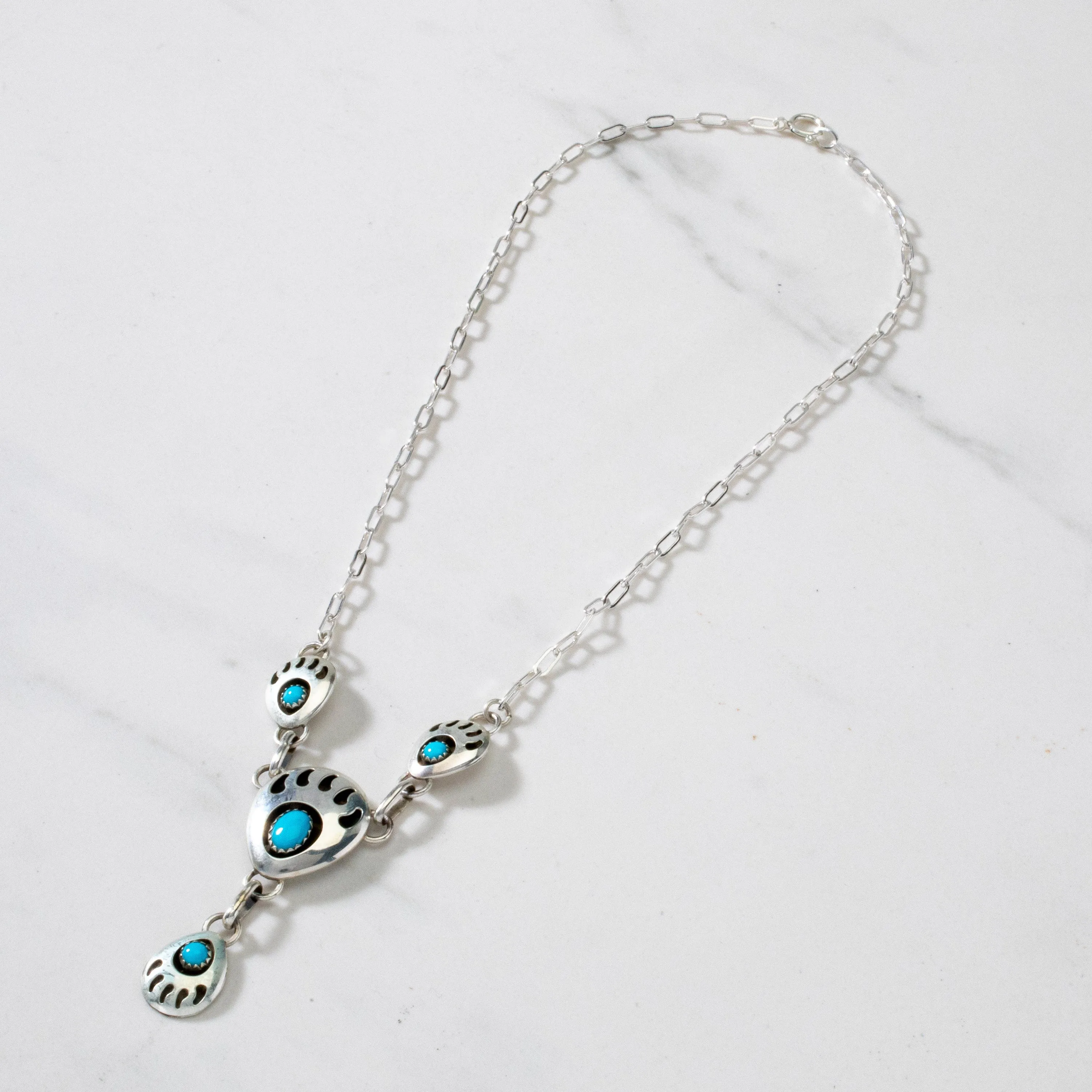 16 Sleeping Beauty Turquoise Bear Claw USA Native American Made 925 Sterling Silver Necklace