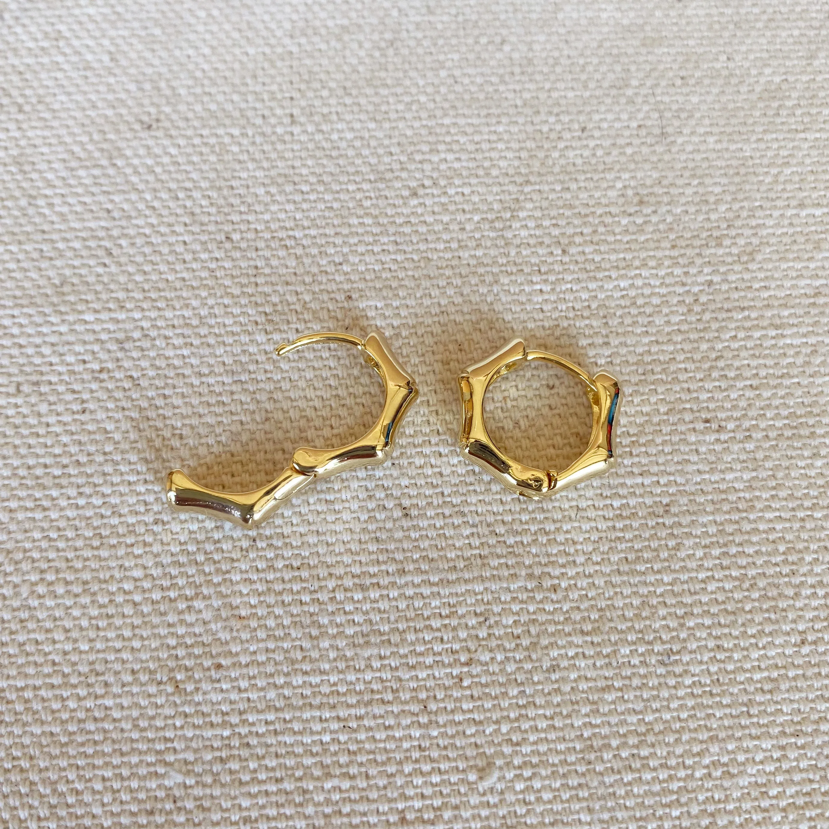 18k Gold Filled Bamboo Clicker Hoop Earrings