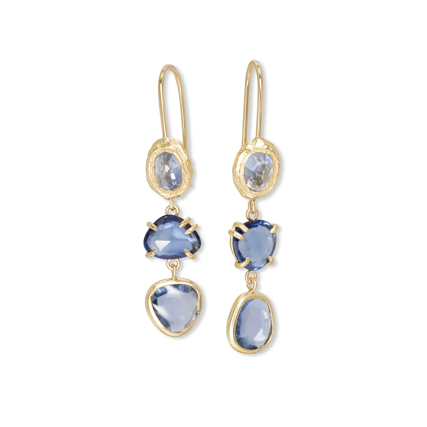 18K Triple Drop Earring in Blue Sapphire