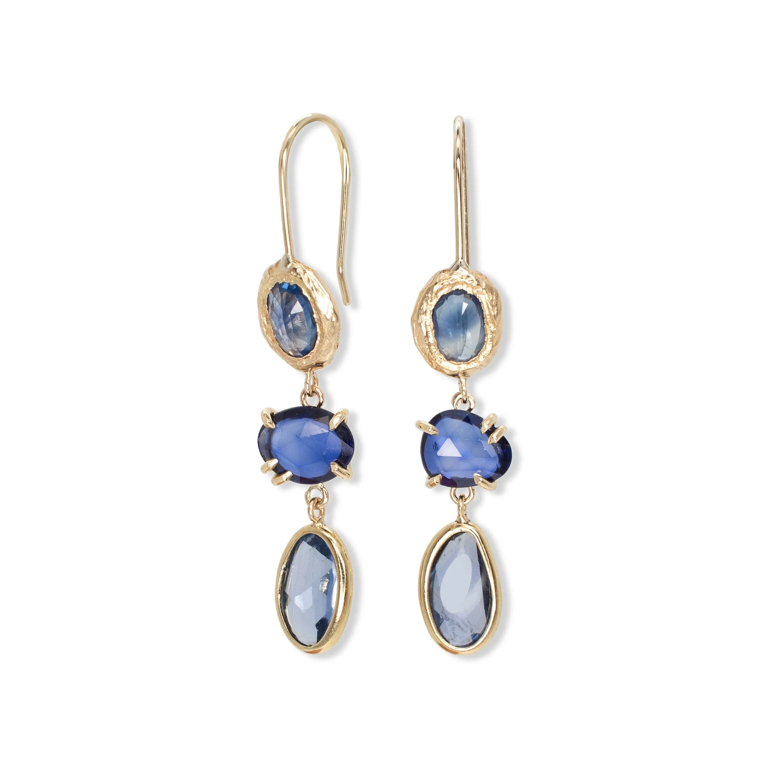 18K Triple Drop Earring in Blue Sapphire