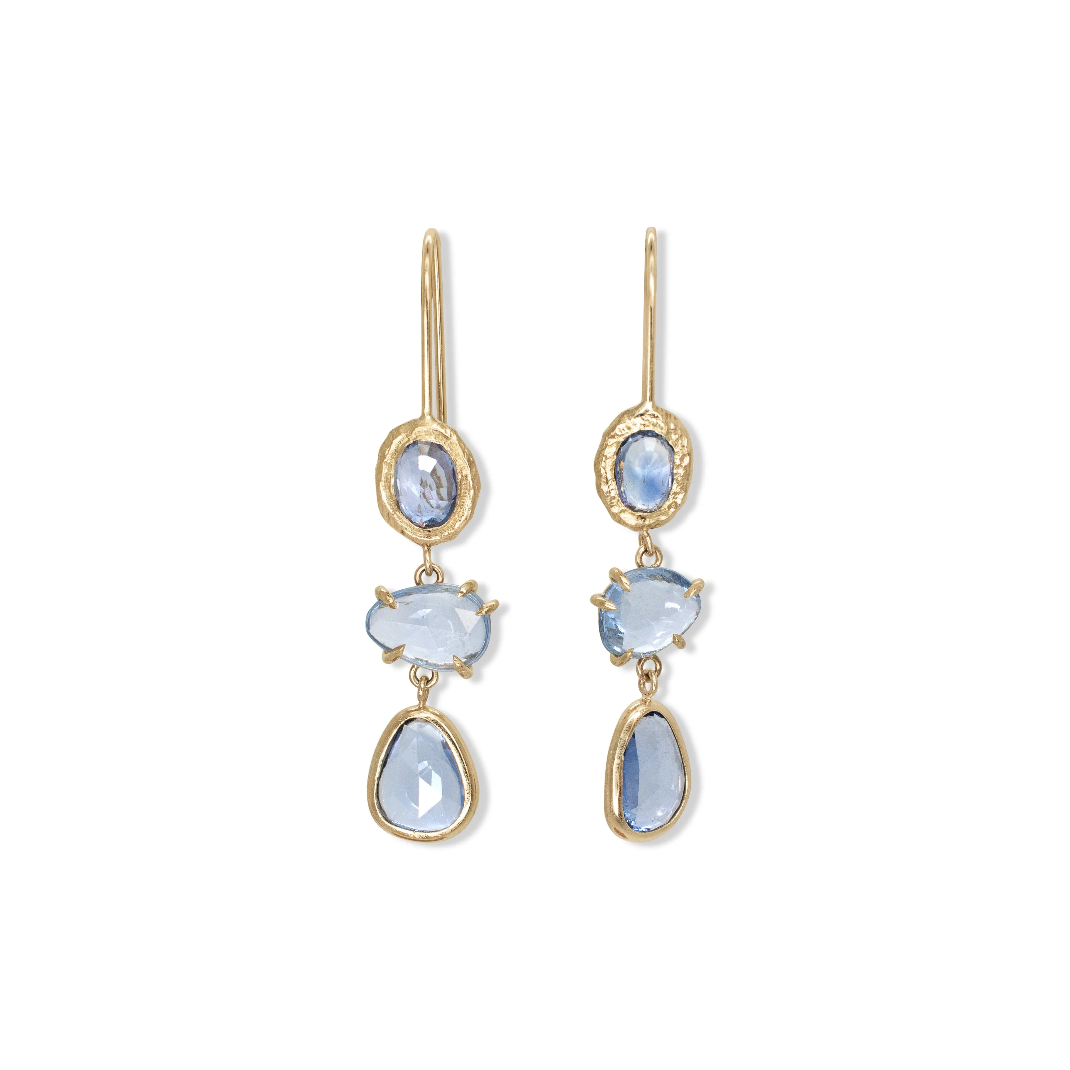 18K Triple Drop Earring in Blue Sapphire