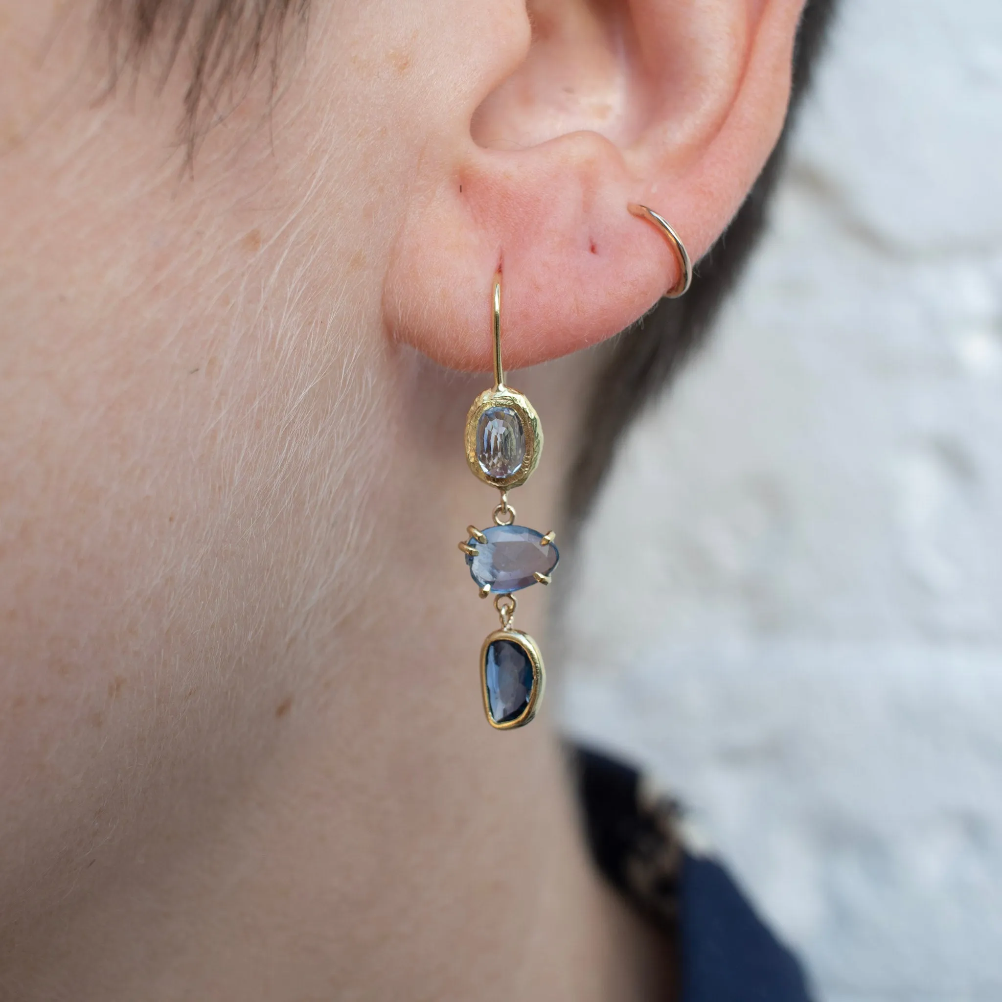 18K Triple Drop Earring in Blue Sapphire