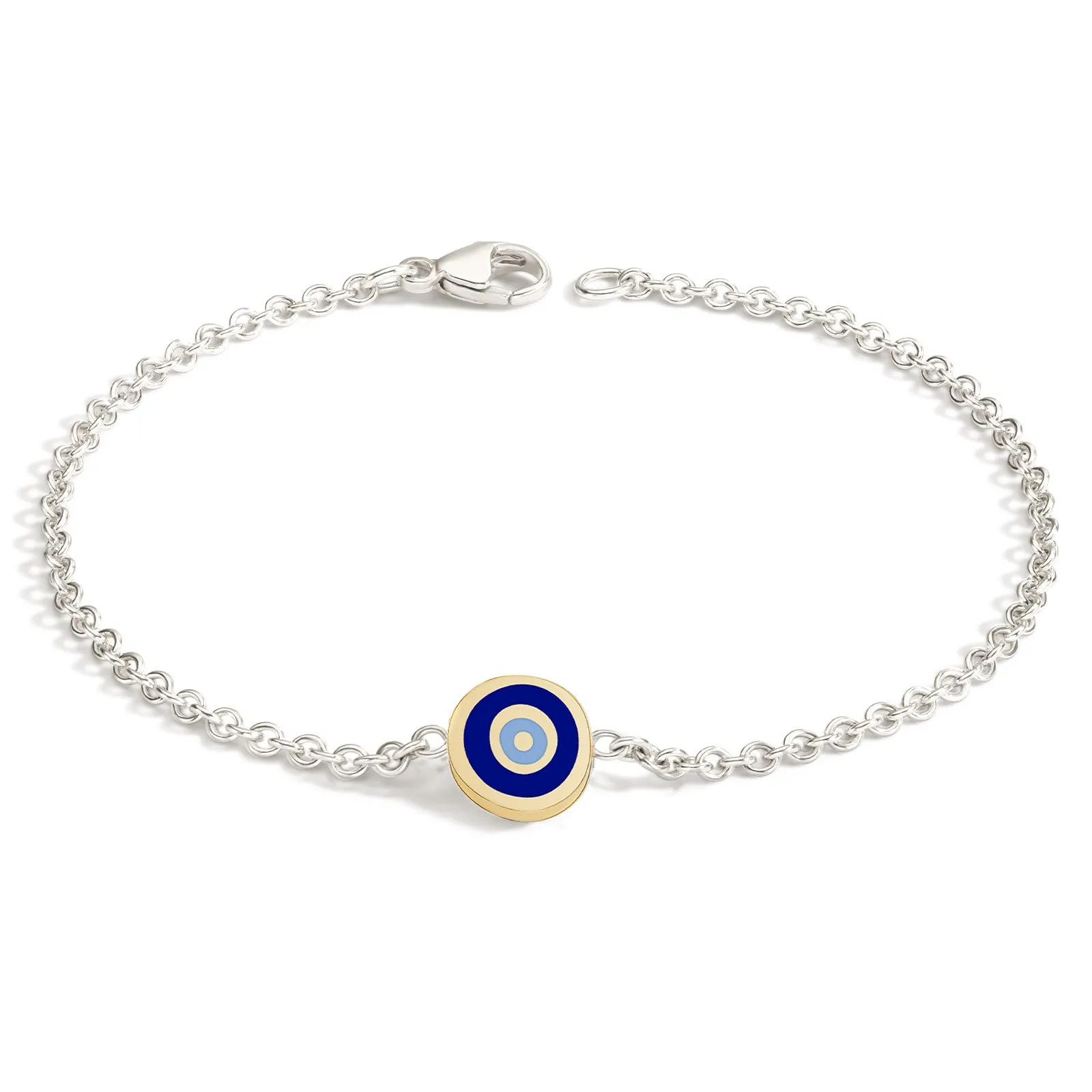 2mm Silver & Gold Enamel Evil Eye Bracelet