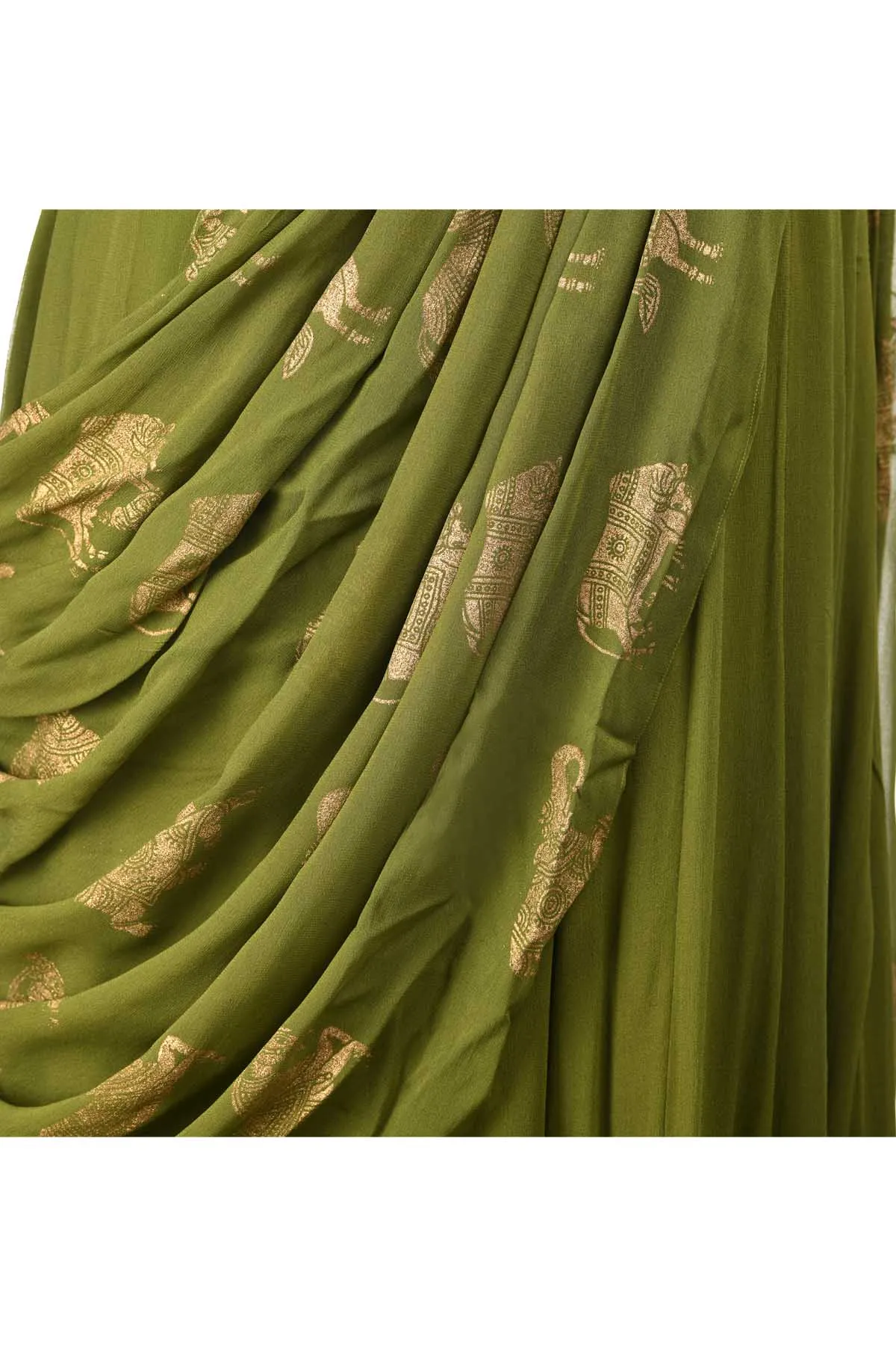 50Z170-RO Green Embroidered Maxi Dress with Draped Dupatta