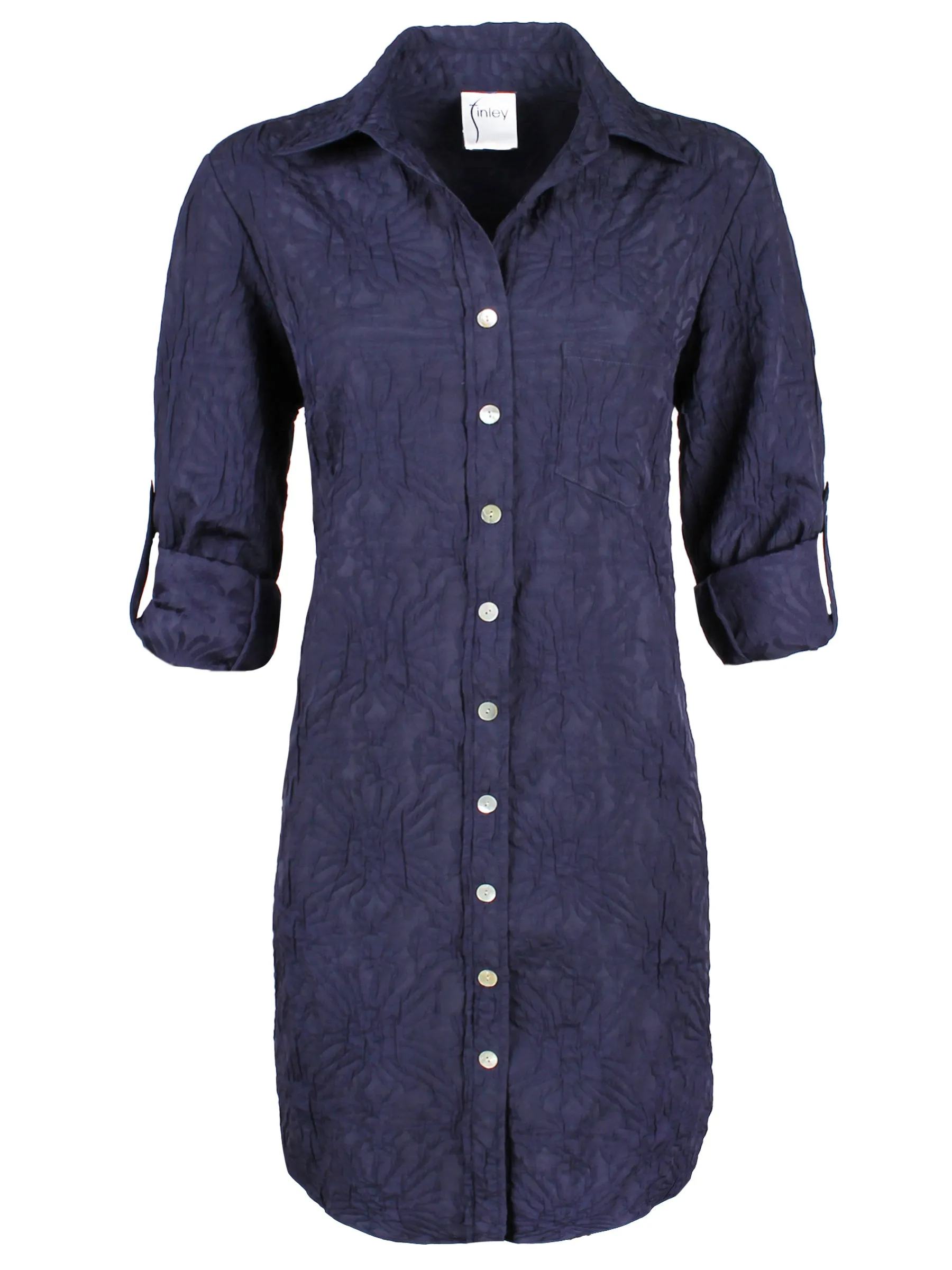 Alex Shirt Dress Navy Crushed Textured Jacquard