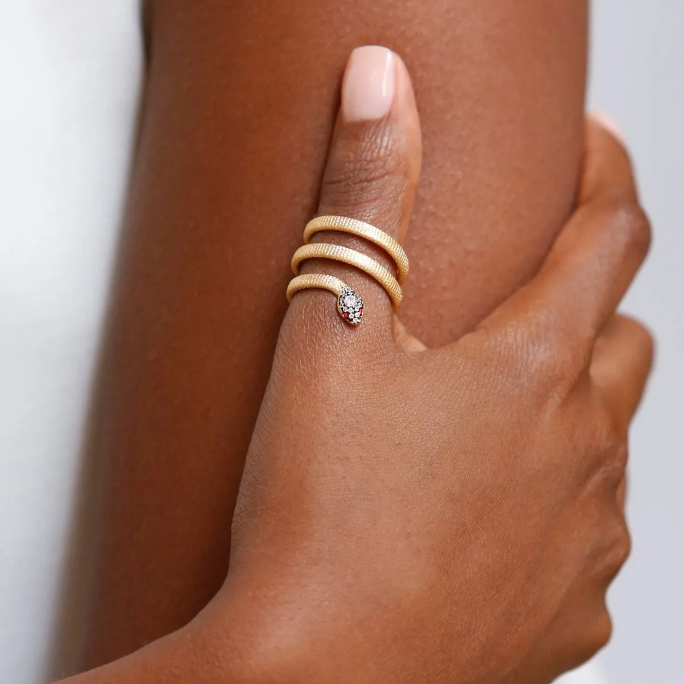 AMMANII Snake Wrap Ring with Pave Setting in Vermeil Gold