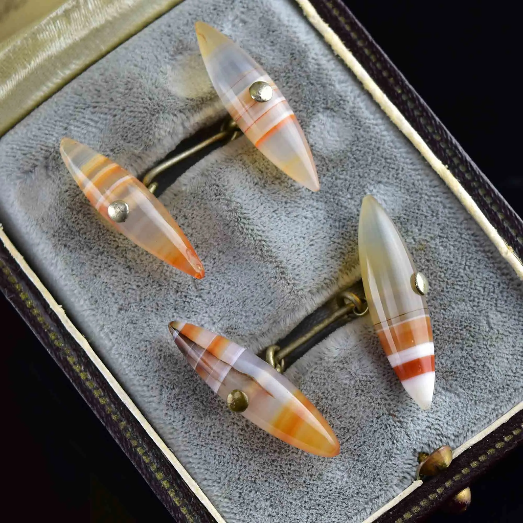 Antique Scottish Banded Agate Gilded Silver Cufflinks