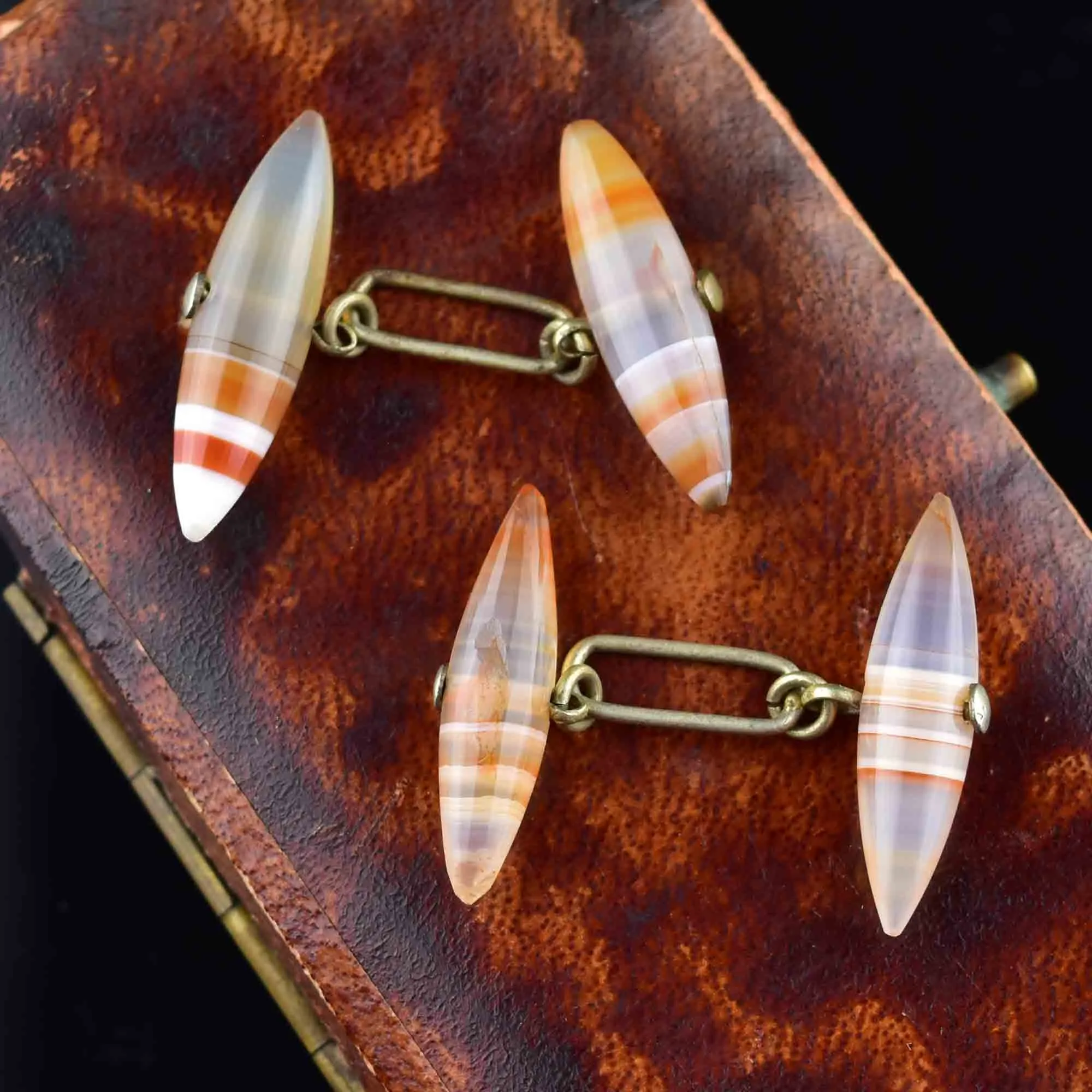 Antique Scottish Banded Agate Gilded Silver Cufflinks