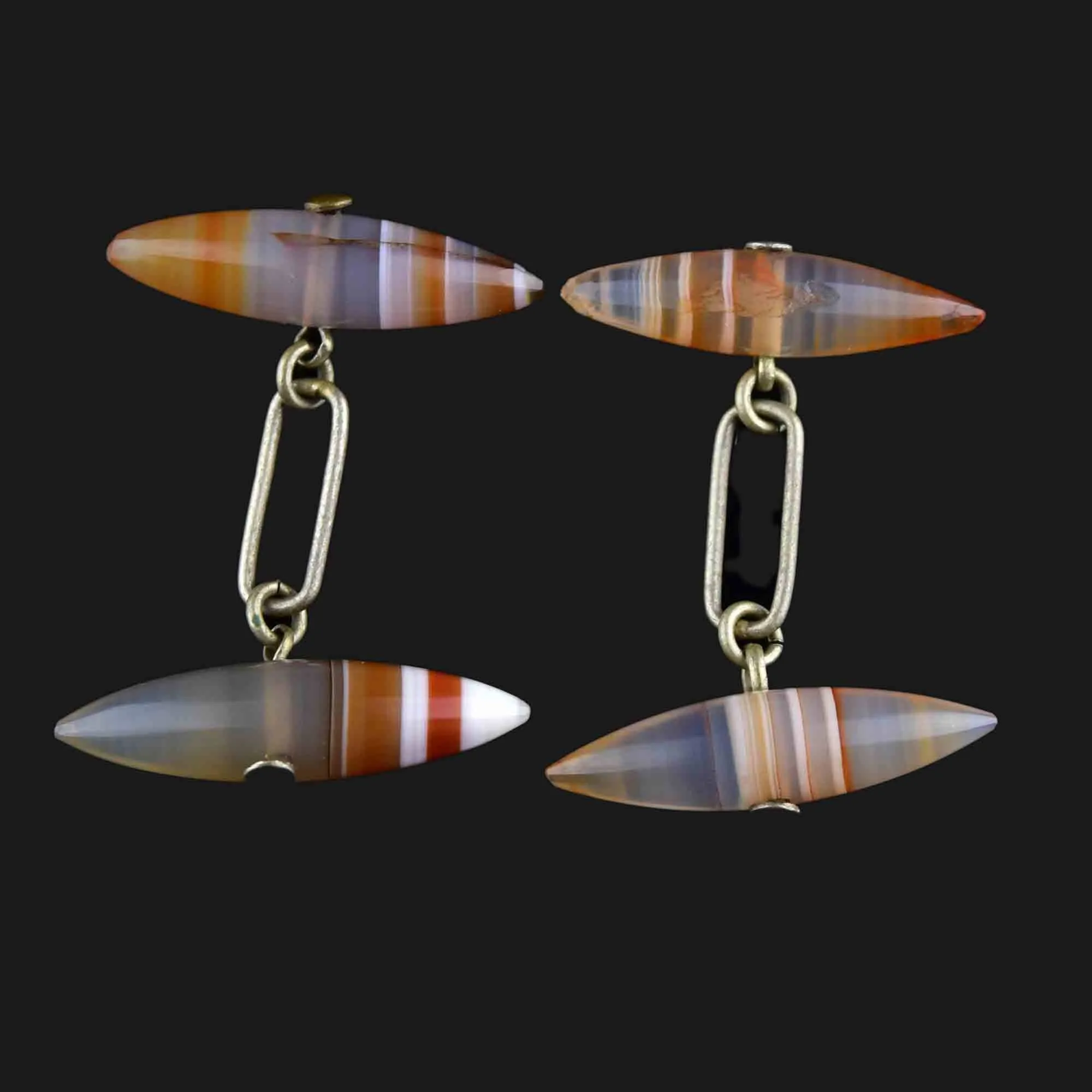 Antique Scottish Banded Agate Gilded Silver Cufflinks