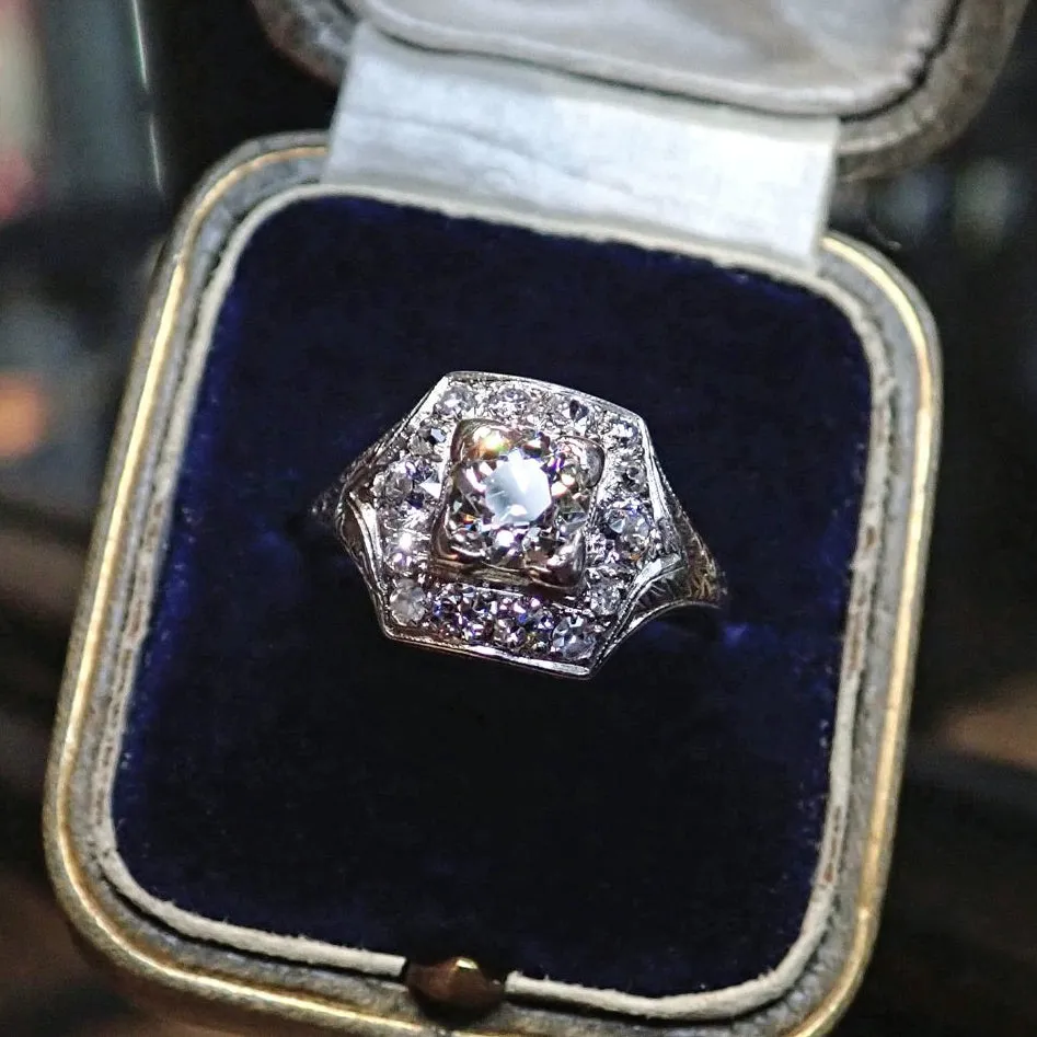 Art Deco Engagement Ring, Old European cut 0.72ct.