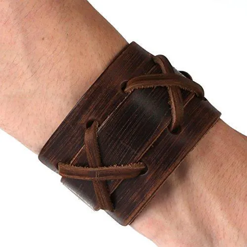 Authentic Wide Leather Casual Mens Brown Cuff Bangle Bracelet