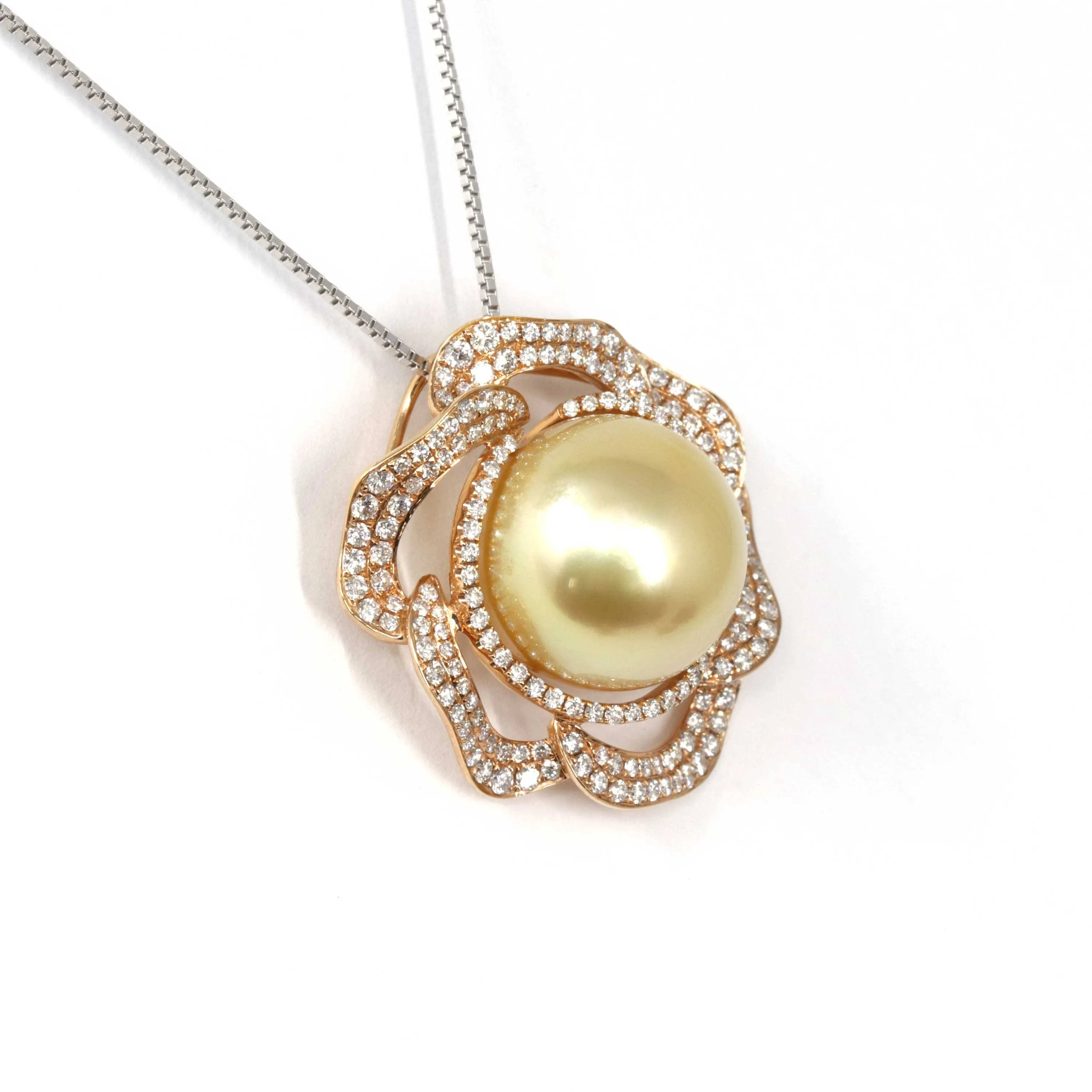 Baikalla Jewelry? High-end 18k Gold Round Golden South Sea Cultured Pearl & Diamond Pendant Necklace AAA Quality