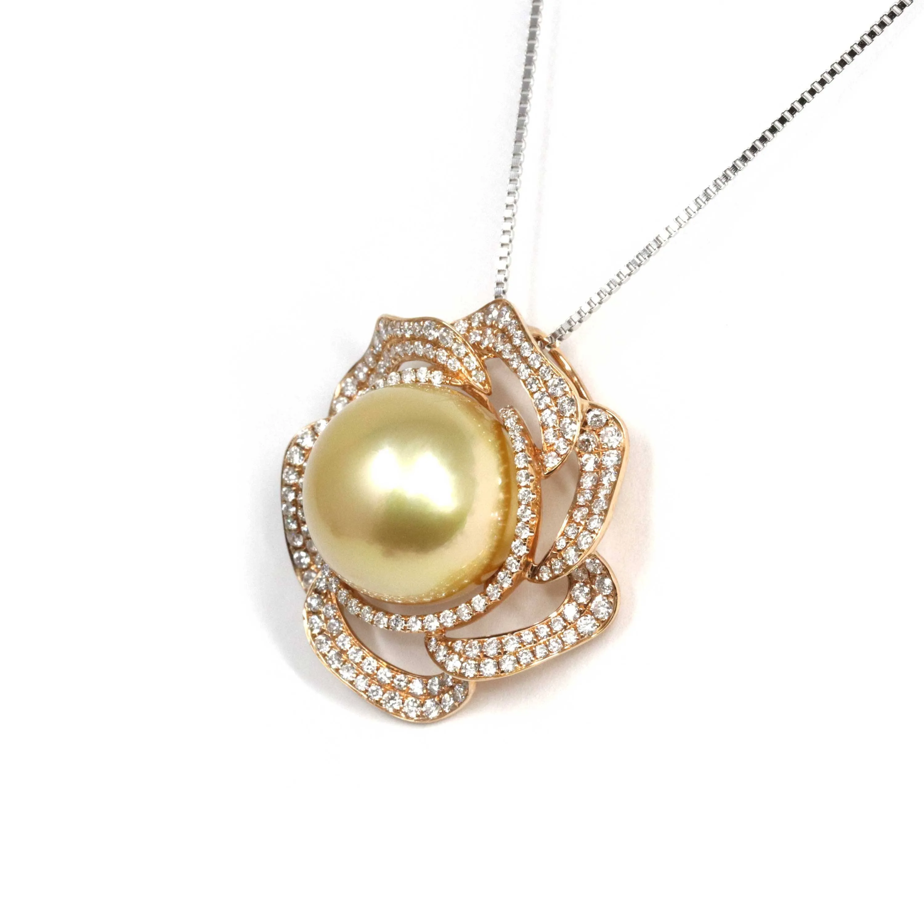 Baikalla Jewelry? High-end 18k Gold Round Golden South Sea Cultured Pearl & Diamond Pendant Necklace AAA Quality