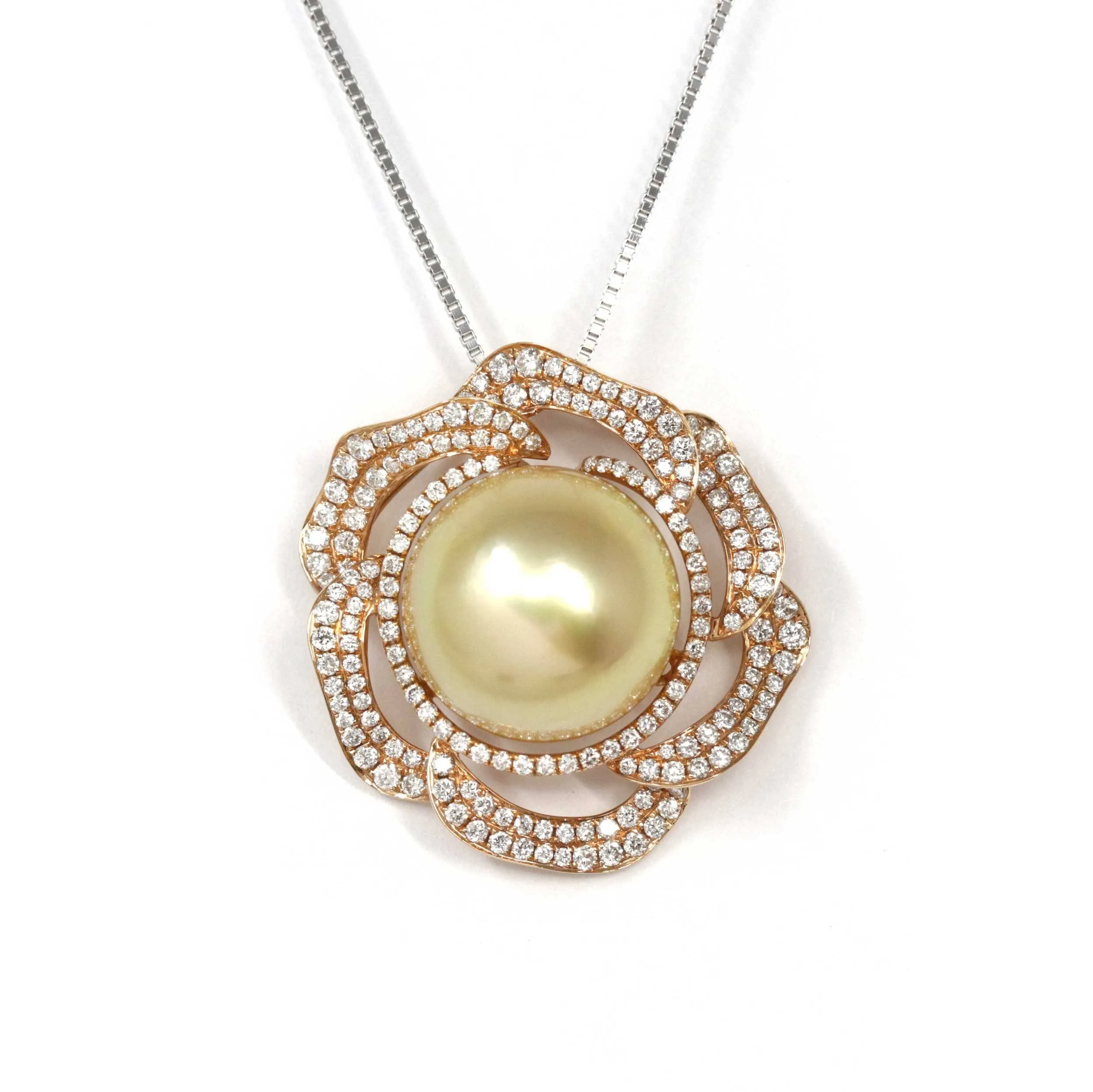 Baikalla Jewelry? High-end 18k Gold Round Golden South Sea Cultured Pearl & Diamond Pendant Necklace AAA Quality