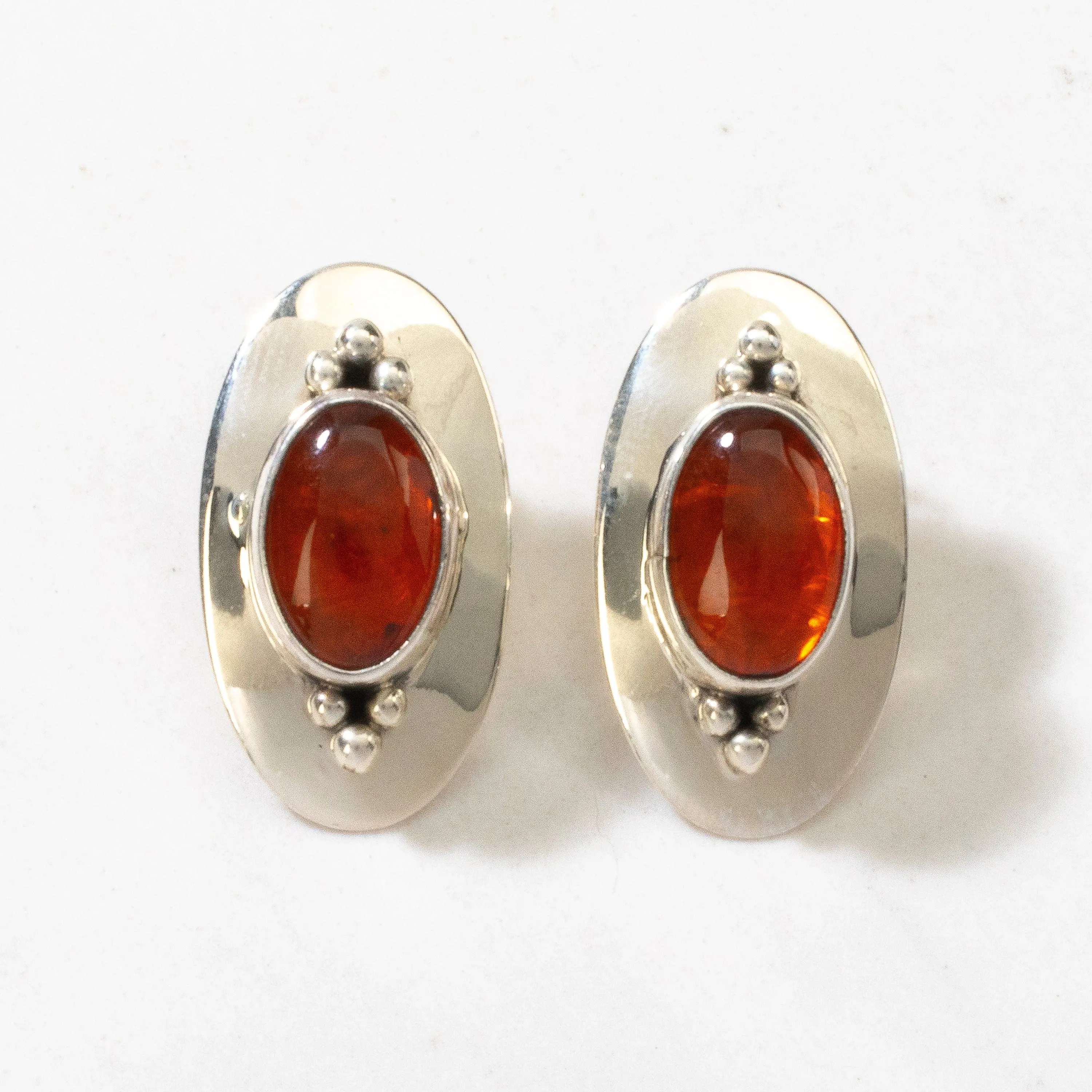 Baltic Amber Oval Navajo USA Native American Made 925 Sterling Silver Earrings with Stud Backing