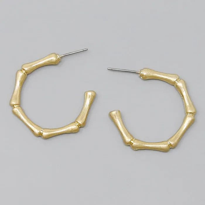 Bamboo Texture Metal Hoop Earrings