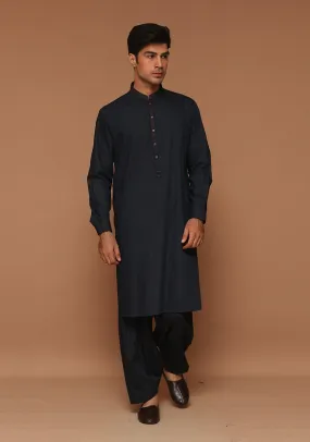 Basic Poly Viscose Maluki Dark Sapphire Classic Fit Embroidered Suit