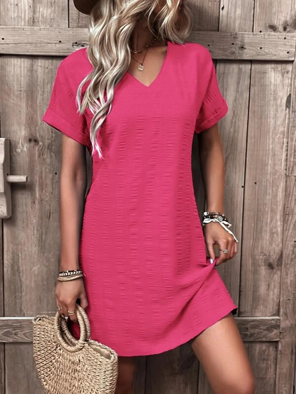 Beach Wedding Guest Attire: Elegant Full-Size V-Neck Mini Dress for Women