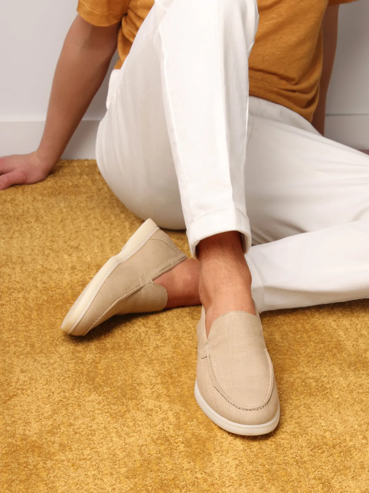 Beige Linen Yacht Loafers