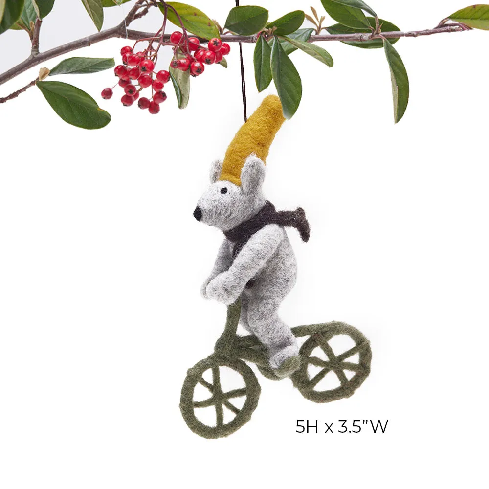 Bicycling Mouse Felt Ornament - Perfect for Bicycle Fans!