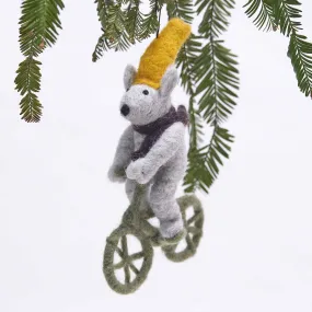 Bicycling Mouse Felt Ornament - Perfect for Bicycle Fans!