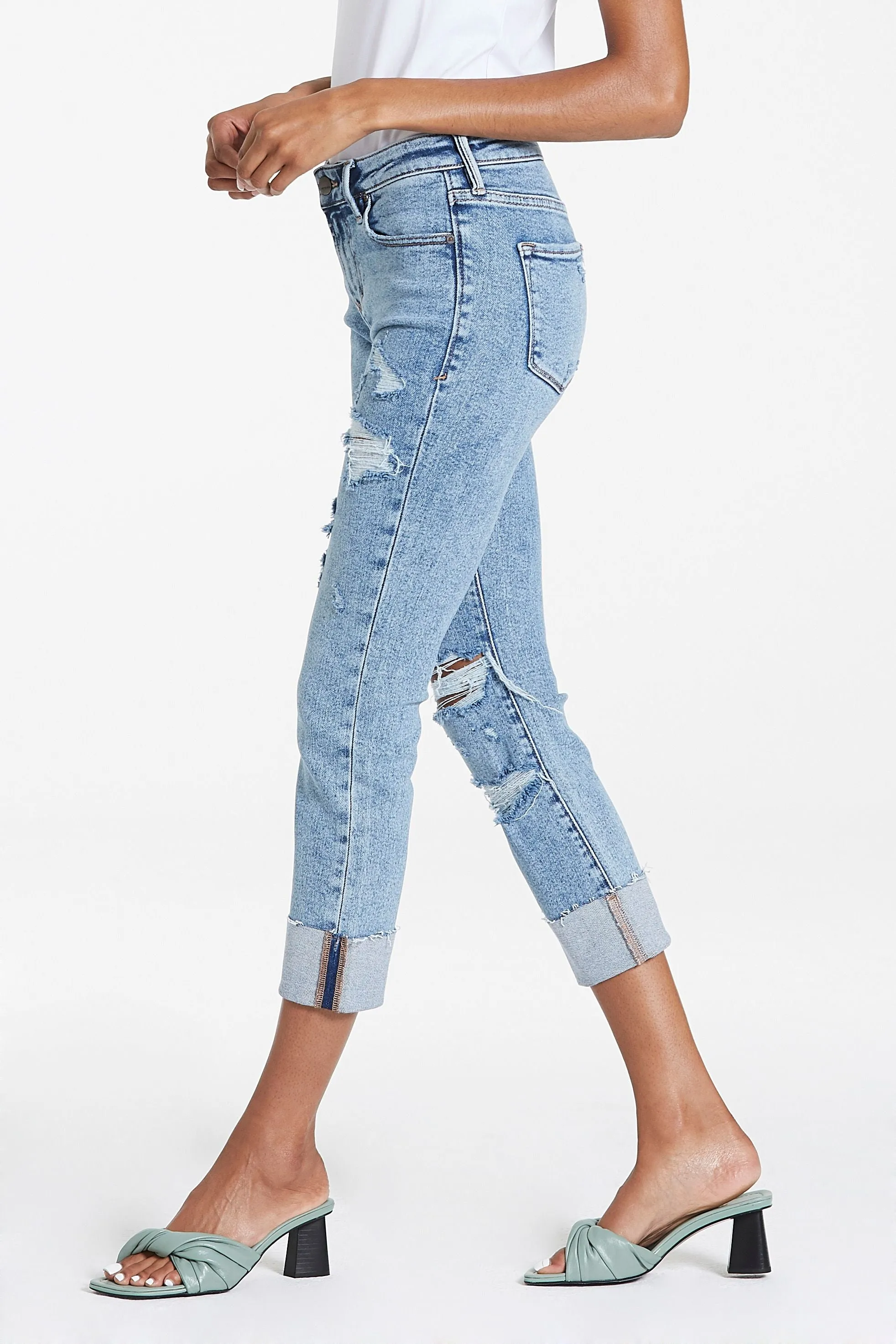 Blaire High Rise Cuff Clim Straight Jeans