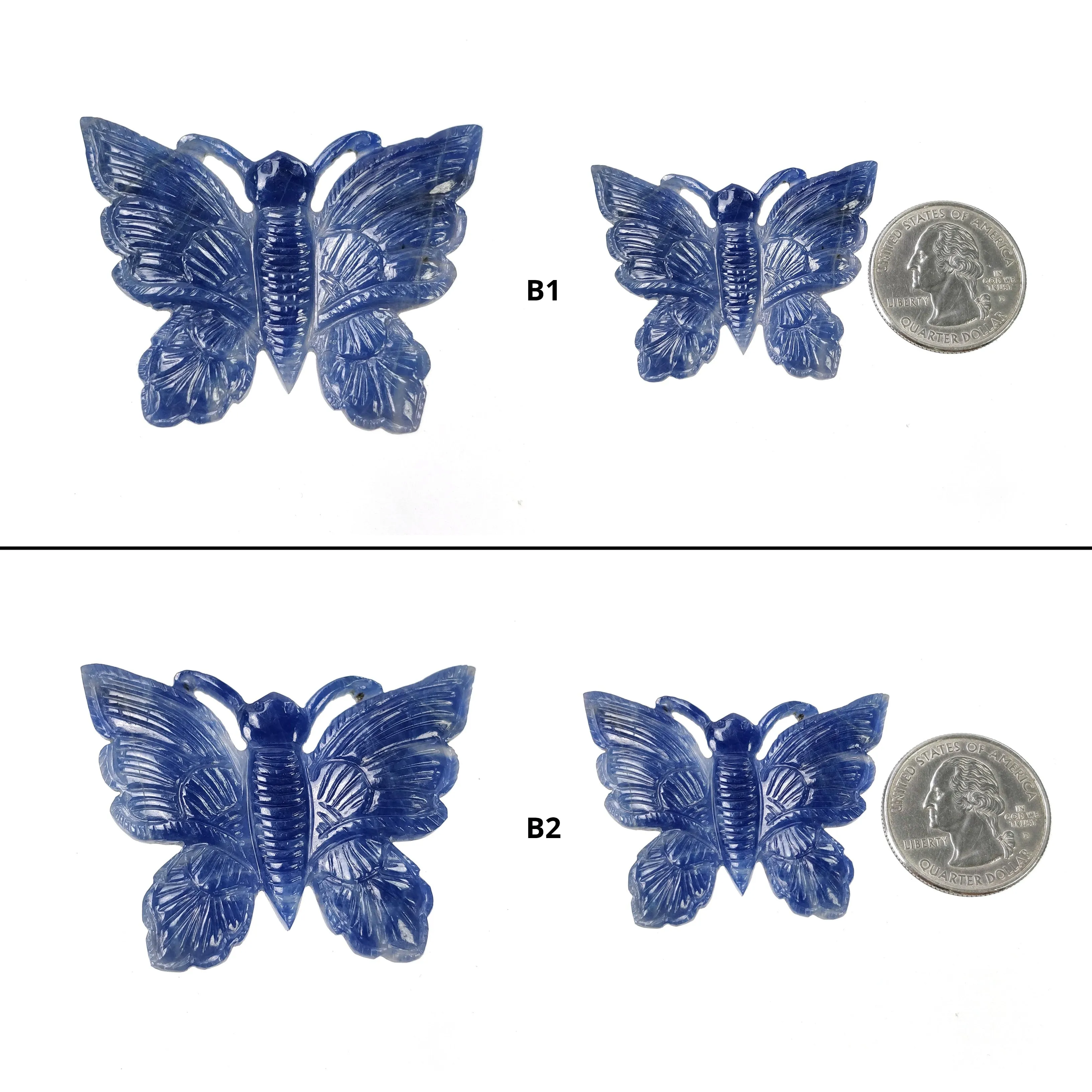 BLUE SAPPHIRE Gemstone Carving : 42.50cts Natural Untreated Unheated Sapphire Hand Carved Butterfly 45*32mm - 35*45mm 1pc (With Video)