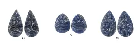 BLUE SAPPHIRE Gemstone Carving : Natural Untreated Unheated Sapphire Gemstone Hand Carved Pear Shape Pair (with Video)