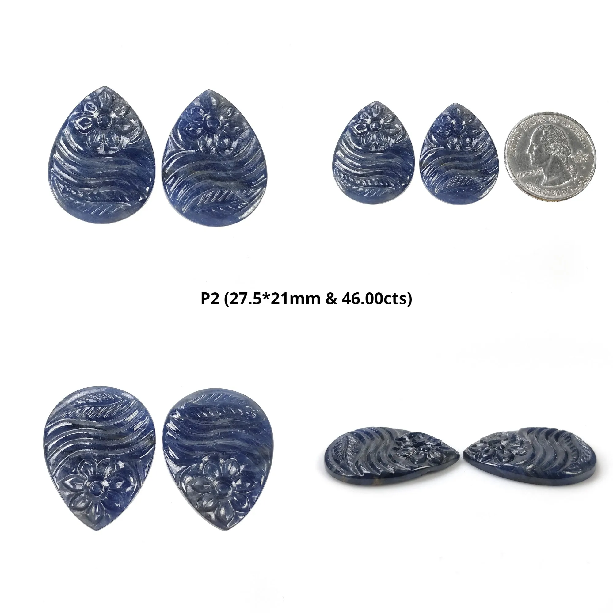 BLUE SAPPHIRE Gemstone Carving : Natural Untreated Unheated Sapphire Gemstone Hand Carved Pear Shape Pair (with Video)