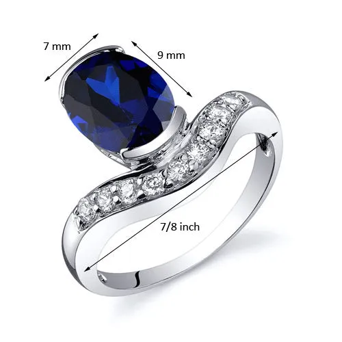 Blue Sapphire Oval Cut Sterling Silver Ring Size 9