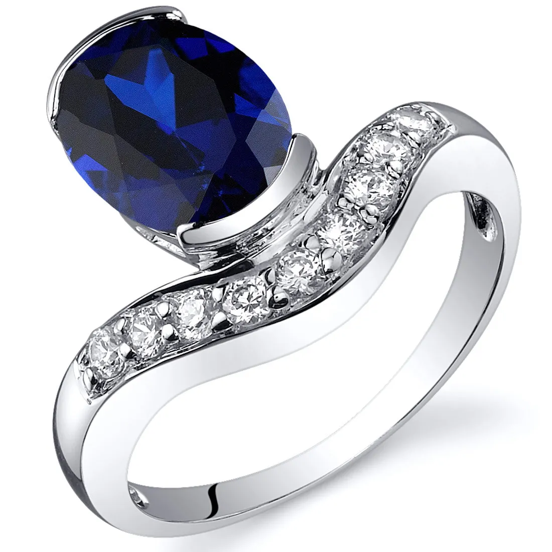 Blue Sapphire Oval Cut Sterling Silver Ring Size 9