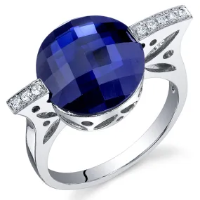 Blue Sapphire Round Cut Sterling Silver Ring Size 9