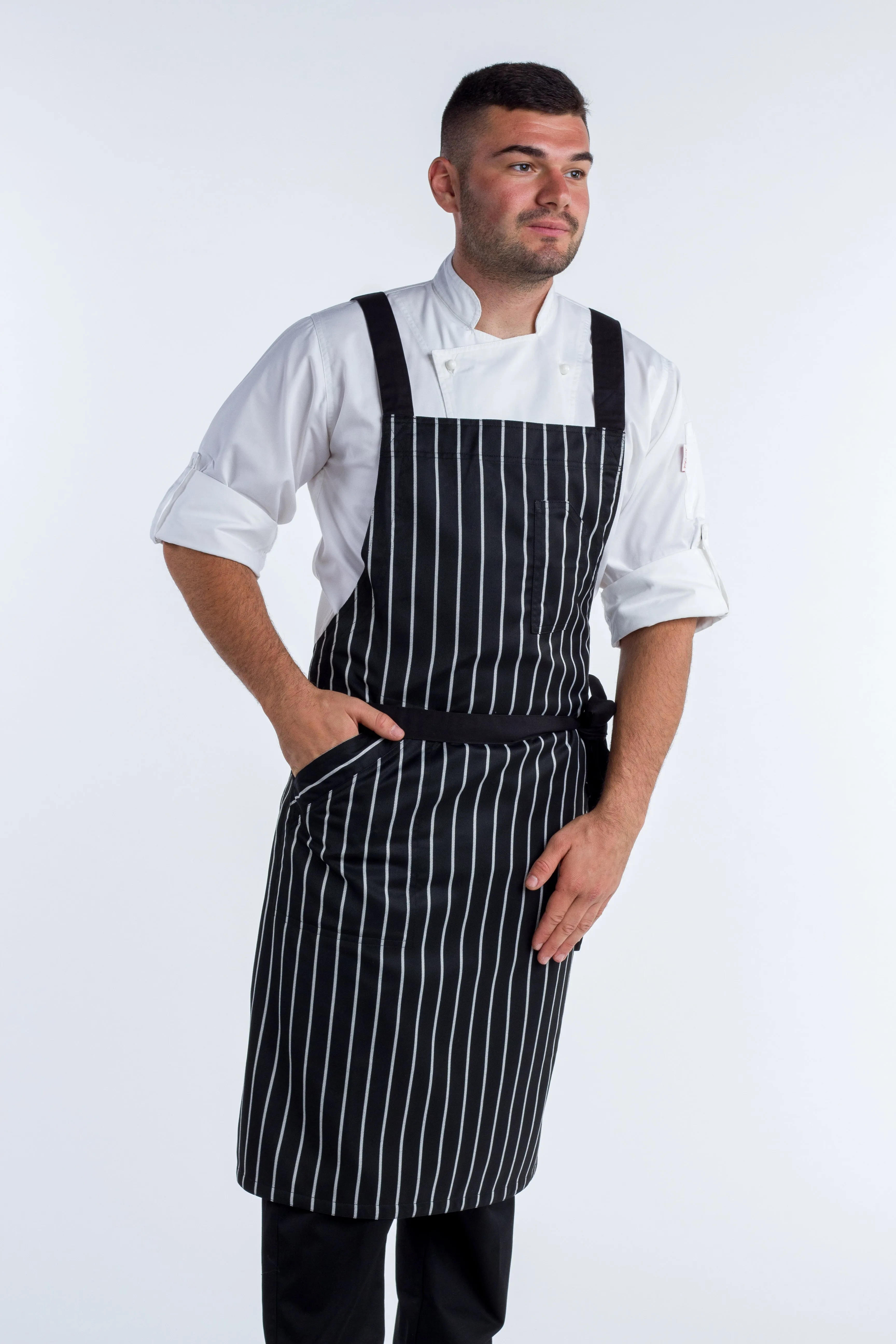 BYRON Crossover Chef apron Black white stripes