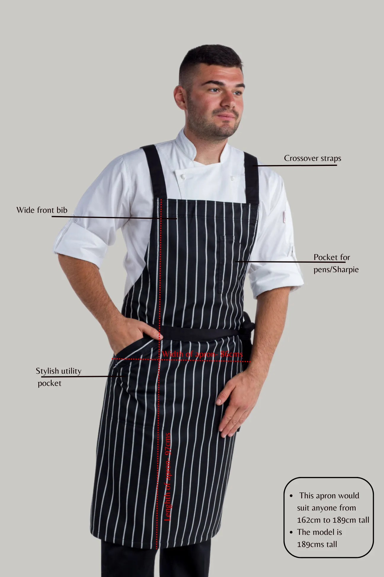 BYRON Crossover Chef apron Black white stripes