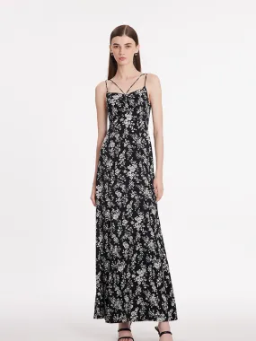 Camellia Printed Spaghetti Strap Women Maxi Dress