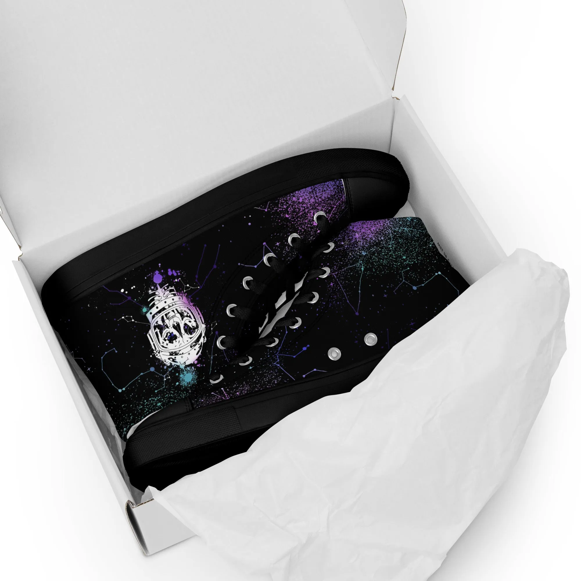 Cat-Astro-Phe Women’s High Top Shoes - Constellation Vegan Sneakers - Comfortable Goth Trainers - Witchy Grunge Fashion