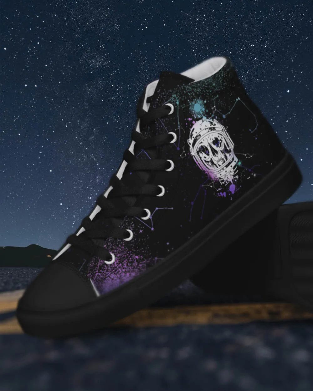 Cat-Astro-Phe Women’s High Top Shoes - Constellation Vegan Sneakers - Comfortable Goth Trainers - Witchy Grunge Fashion