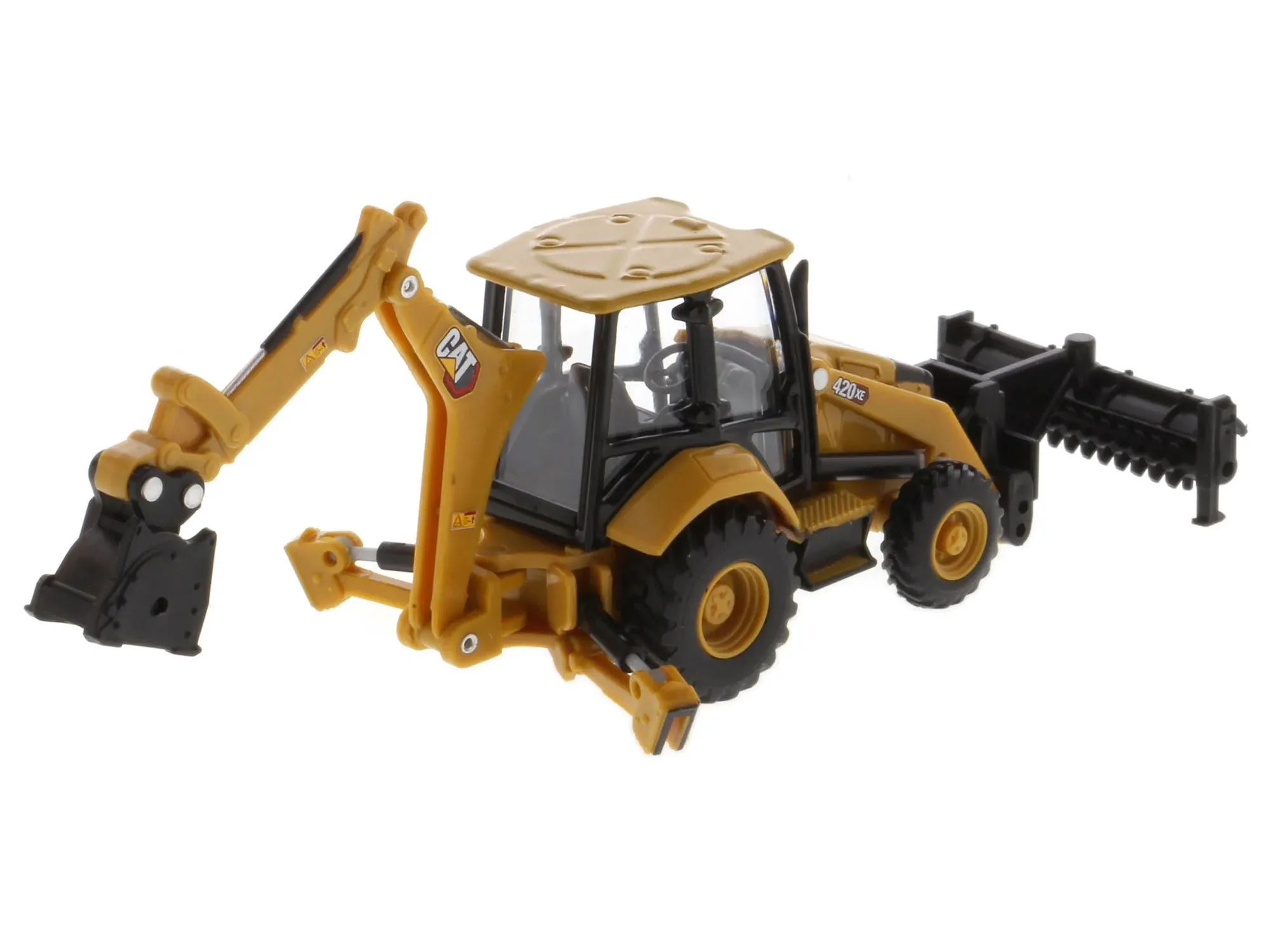 CAT Caterpillar 420 XE Backhoe Loader with Work Tools Yellow 1/64 Diecast Model by Diecast Masters