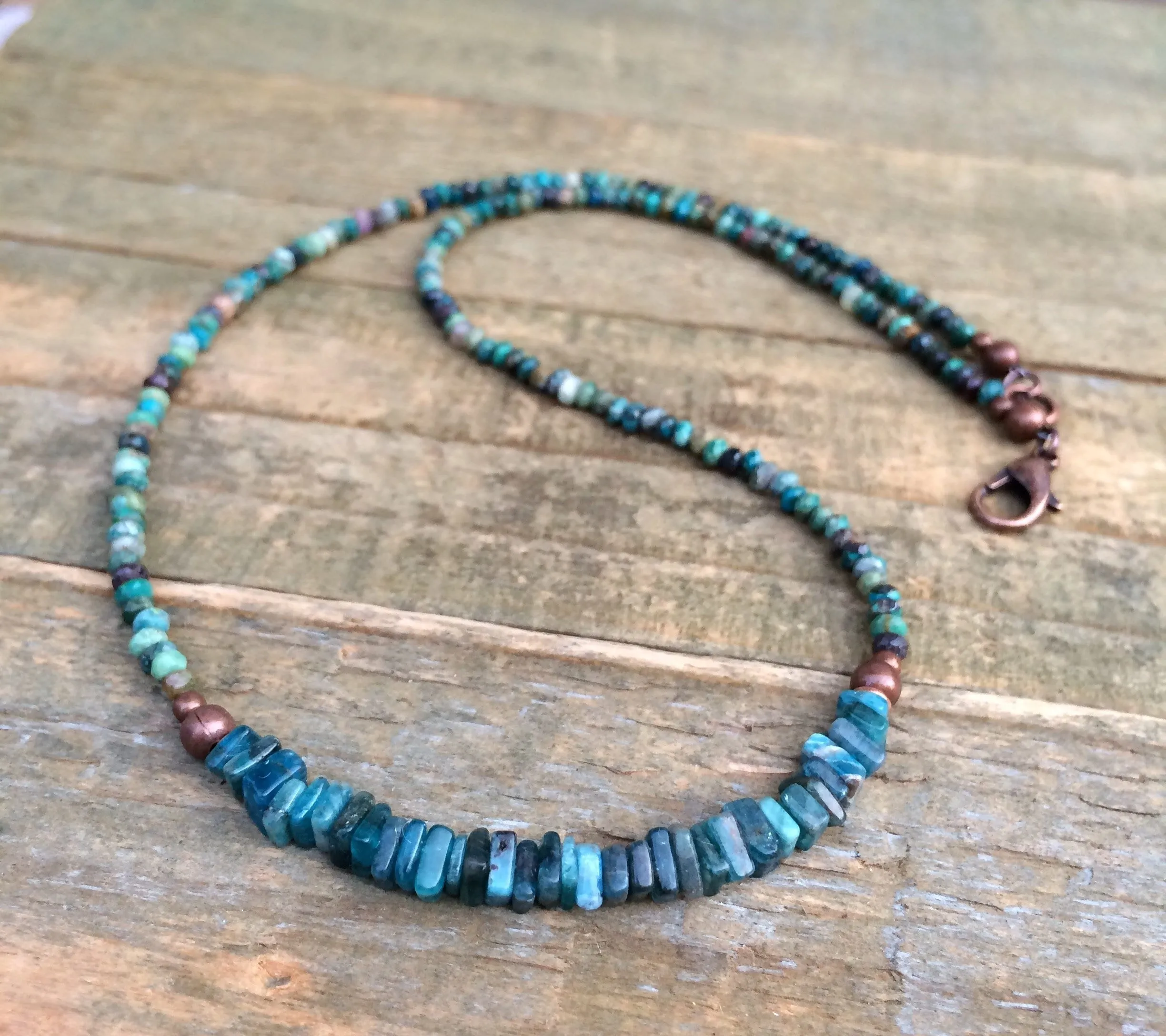 Chrysocolla and Apatite Choker, Colorful Bead Necklace, Stacking Layering Necklace, Blue Stone Bead Choker, Bead Jewelry, Beach Jewelry