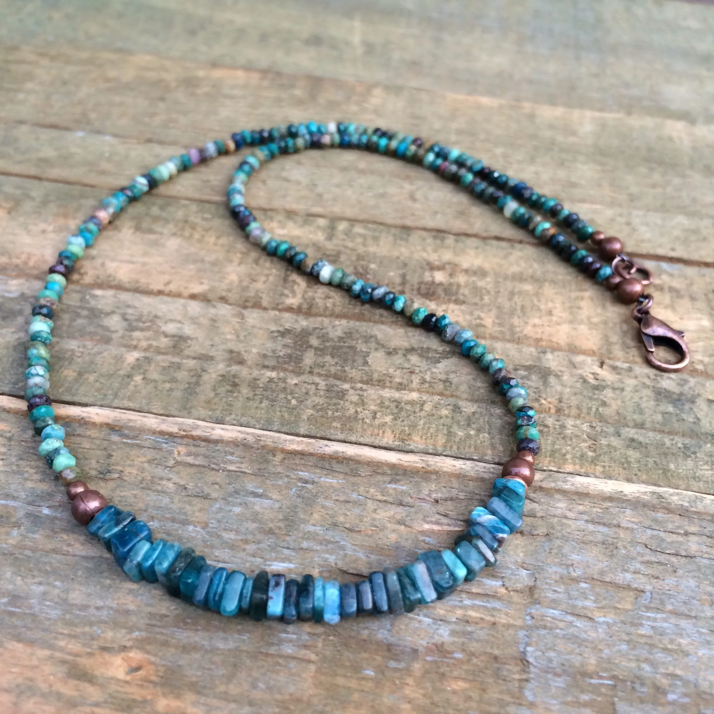 Chrysocolla and Apatite Choker, Colorful Bead Necklace, Stacking Layering Necklace, Blue Stone Bead Choker, Bead Jewelry, Beach Jewelry