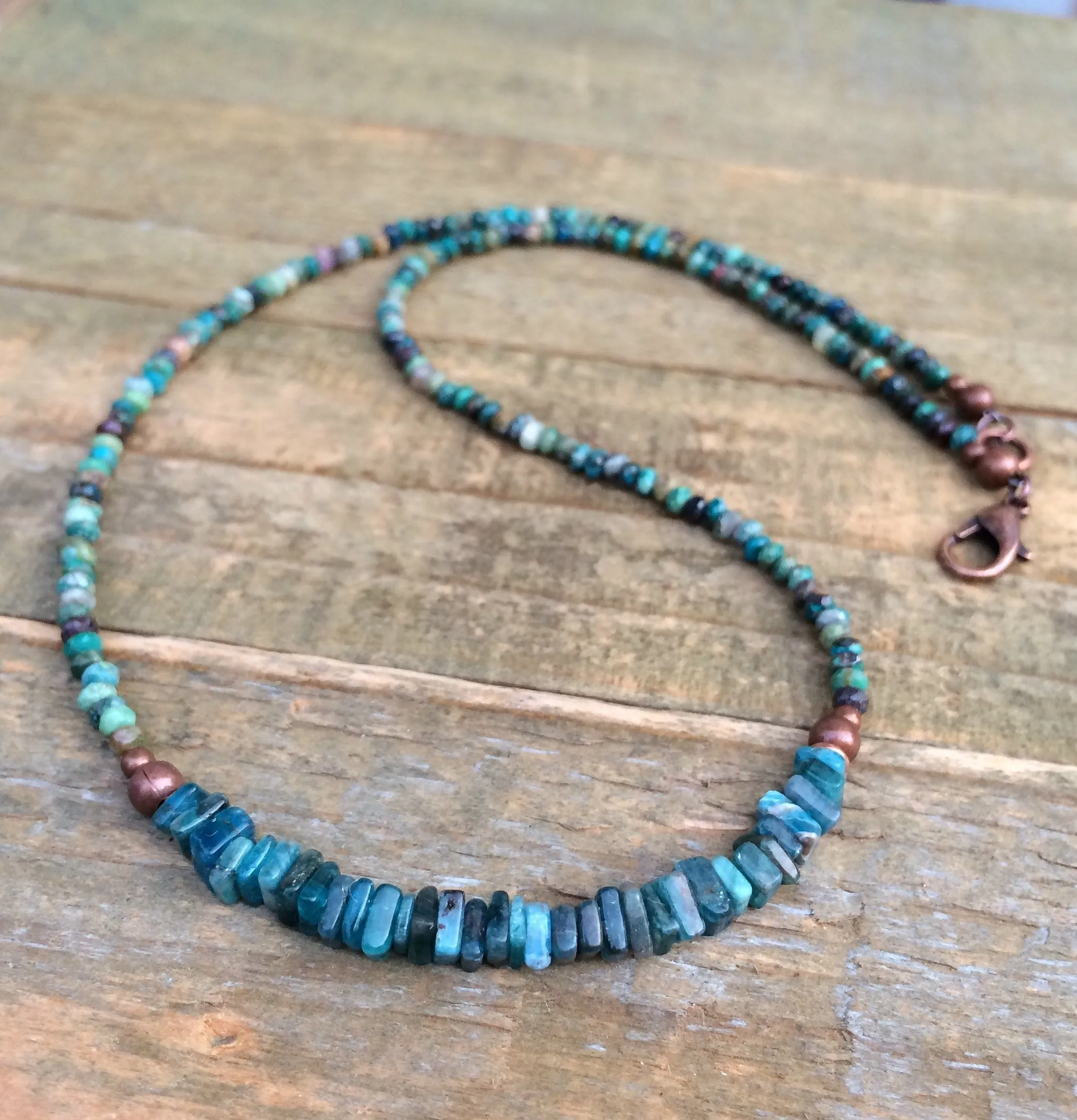 Chrysocolla and Apatite Choker, Colorful Bead Necklace, Stacking Layering Necklace, Blue Stone Bead Choker, Bead Jewelry, Beach Jewelry