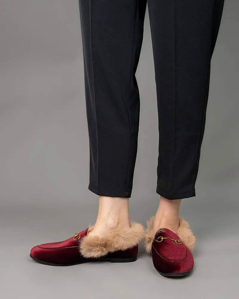 Classic Horsebit Velvet Fur Flat Loafers