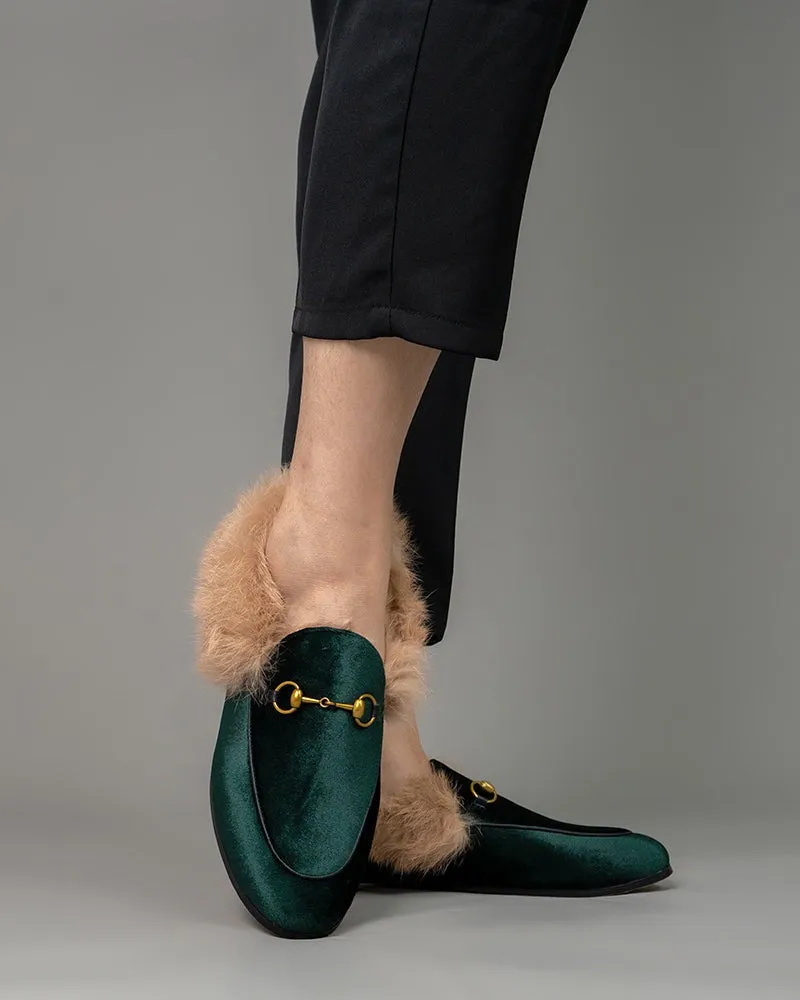 Classic Horsebit Velvet Fur Flat Loafers