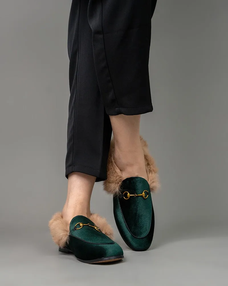 Classic Horsebit Velvet Fur Flat Loafers