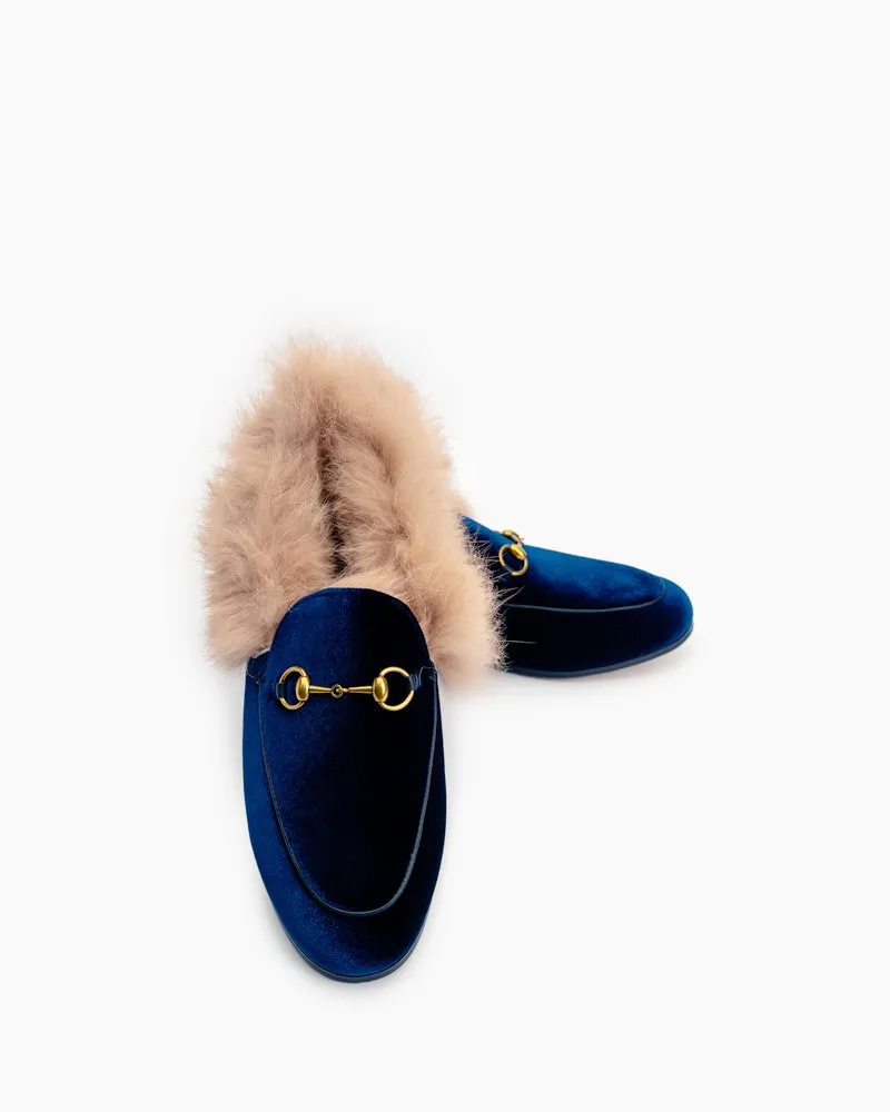 Classic Horsebit Velvet Fur Flat Loafers