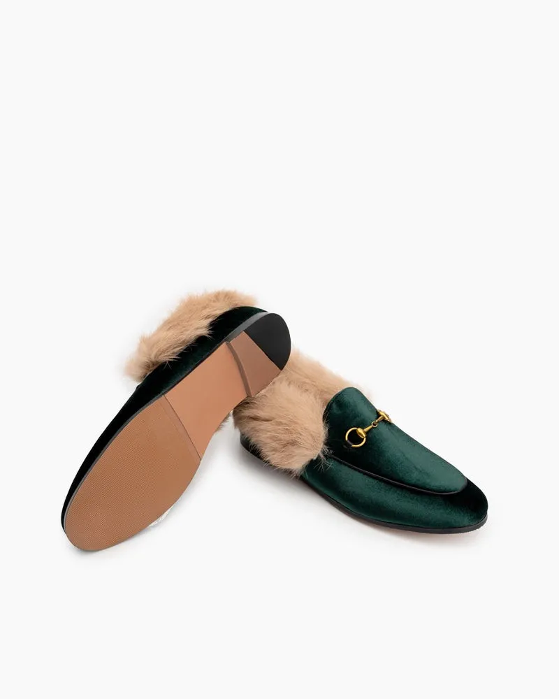 Classic Horsebit Velvet Fur Flat Loafers