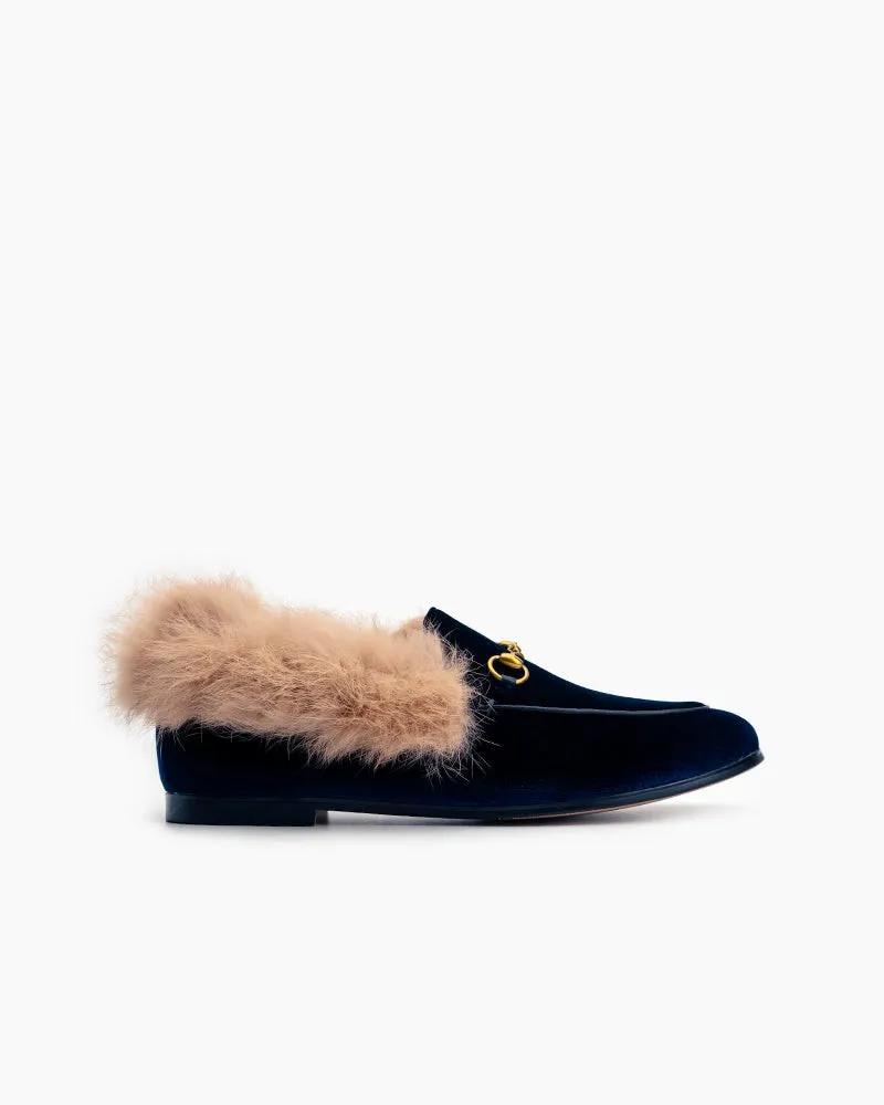 Classic Horsebit Velvet Fur Flat Loafers